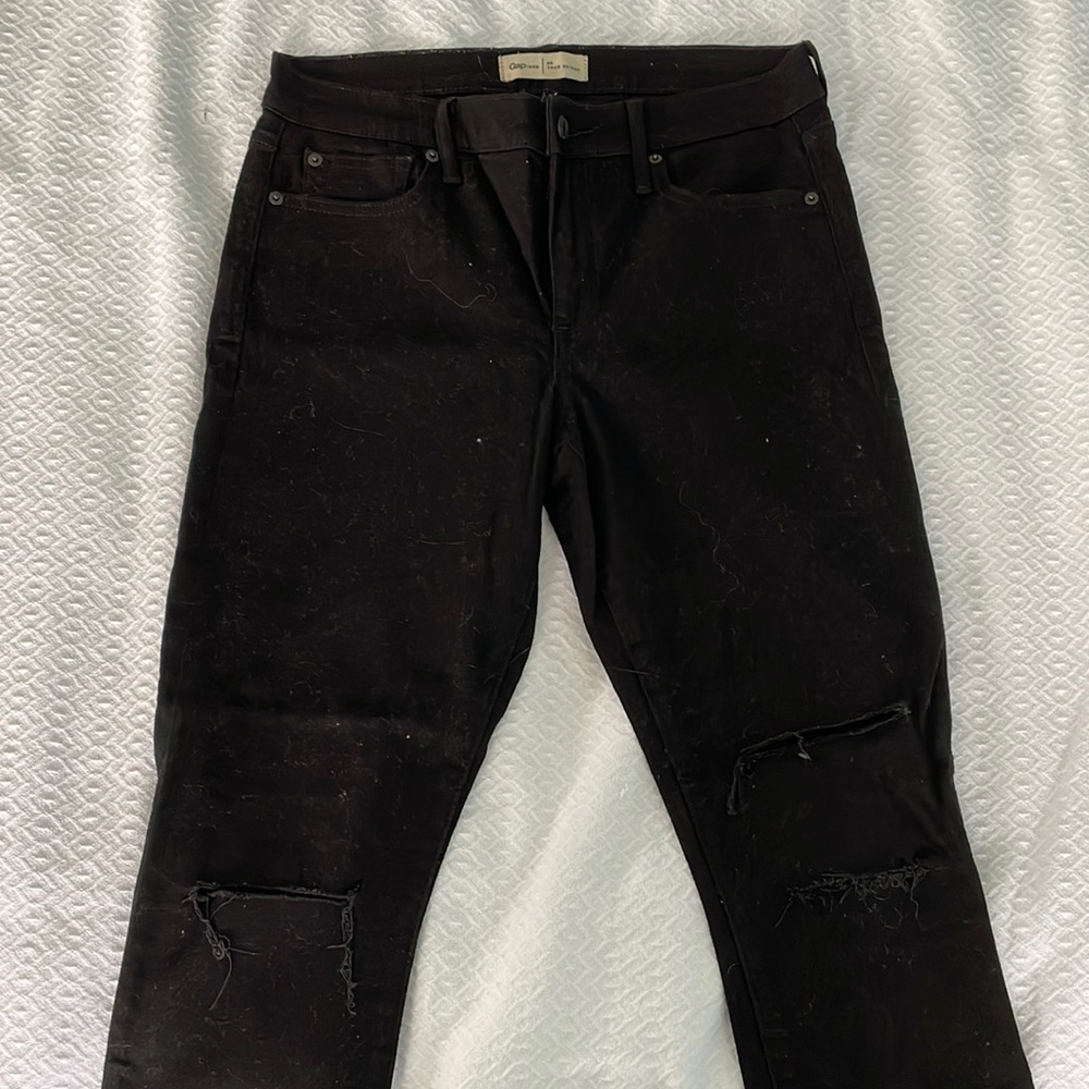 GAP true skinny distressed black jeans size 30